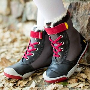 PLAE Noel 11 Hot Pink And Gray Lace And Strap Leather Nylon Boots Waterproof